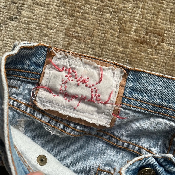 Free People Distressed Low Rise Straight Leg Embroidered Jeans, Size 26 - Picture 6 of 11